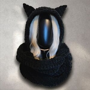 ***Made to Order*** Crocheted Hooded scarf with cat ears - Handcrafted